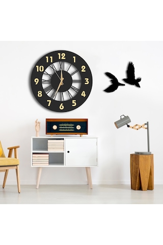 50X50 Dekoratif Gold Duvar Saati + Tablo 35 Cm Hediye (506352910) Siyah