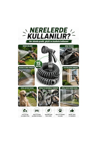 15 Metre Spiral Bahçe Hortumu Seti Çok Fonksiyonlu Sulama Tabancalı Patlama Ve Kopmaya Dayanıklı