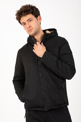 Maraton Sportswear Regular Erkek Kapşonlu Uzun Kol Basic Siyah Ceket 21365 Siyah