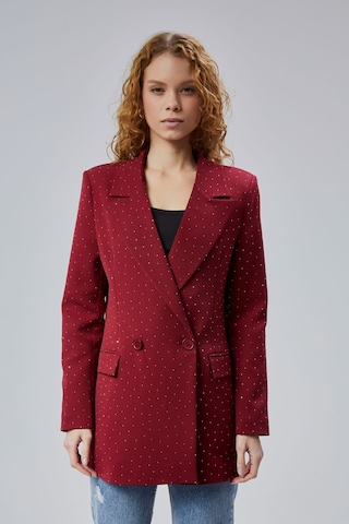 Bordo Regular Dokuma Astarlı Taş Detaylı Blazer Ceket Bordo