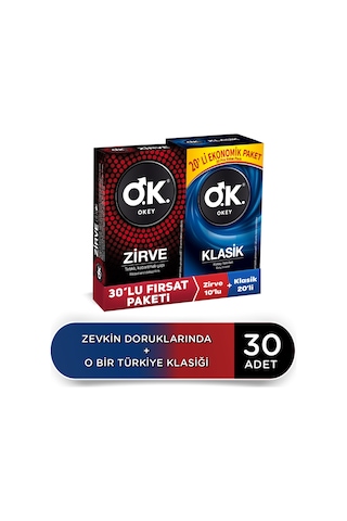 Okey Klasik Prezervatif 20'li + Zirve Prezervatif 10'lu