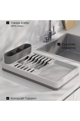 Aqua Om-0848 Tezgah Üstü Bulaşıklık - Tabaklık Ve Kaşıklık, 26x42x12 Cm, Gri Siyah- 6'li Paket Diğer