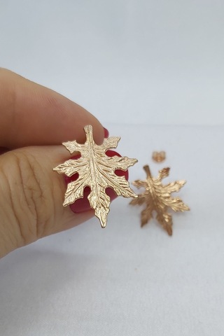 925 Ayar Rose Meşe Yaprağı Gümüş Küpe