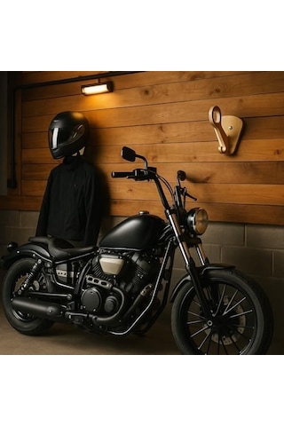 Ahşap Motosiklet Kask Ve Mont Askısı, Duvar Tipi, Doğal Ahşap, Marin Kontrplak Acı Kahverengi