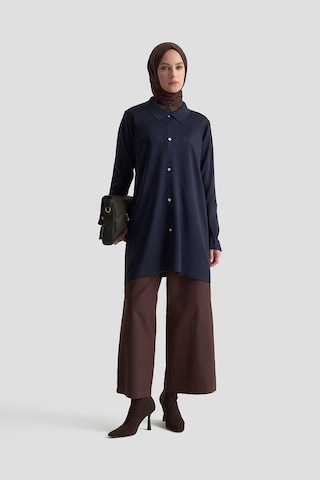 Armine Trend Düğme Detaylı Gömlek Yaka Triko Tunik Lacivert 25ytd4115 Lacivert