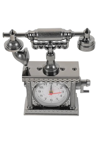 Widermarkt Vintage Telefon Masa Saati Retro Nostaljik Tasarım, Quartz Mekanizma,dekoratif Masaüstü Saat Gümüş