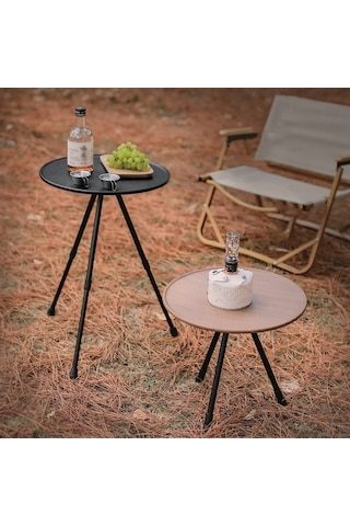 Prestigegoods Alüminyum Alaşımı Katlanır Küçük Yuvarlak Kamp Masası, Taşınabilir Kaldırılabilir, Siyah, 37x37x35-56 Cm, 865 Gr Siyah