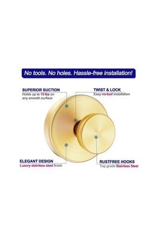 Besthome1 Altın Renk Banyo Sümükli Kanca Sus304, 6.8kg Kapasite, Delme Yok, 4 Adet Yüksek Kalite Çelik Altın
