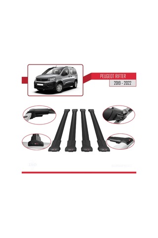 Peugeot Rifter 2019-2022 Arası İle Uyumlu Fly Model Ara Atkı Tavan Barı Siyah 4 Adet Bar
