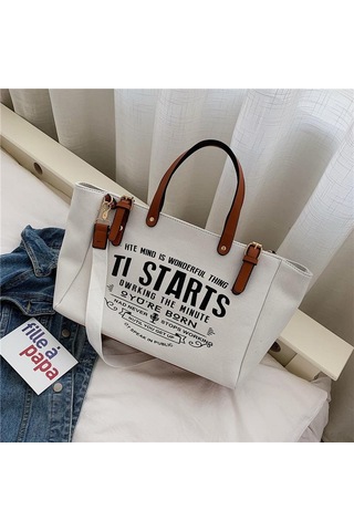 Mavi Yogodlns Kadın Tote Çanta Moda Mektup Büyük Kapasiteli Kanvas Omuz Çantası Rahat Büyük Çanta Mavi