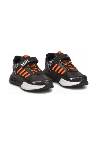 Lafonten Cırt Bantlı Kalın Tabanlı Siyah-oranj Erkek Çocuk Yürüyüş Ve Spor Ayakkabı Sneaker 748 Cilt Siyah - Turuncu