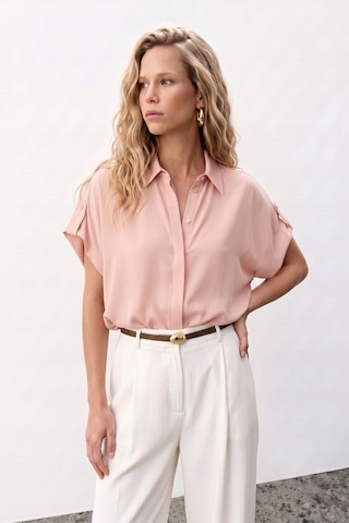 Sateen Kol Detaylı Salaş Gömlek - Pudra-137626