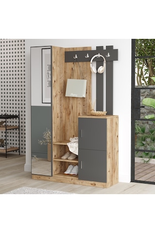 Robinhome Robin Home Liva Aynalı Vestiyer Portmanto Ayakkabılık Çam-Gri