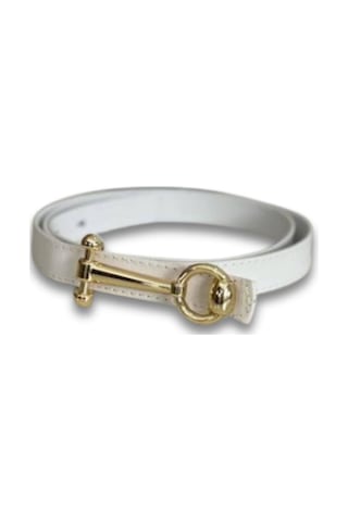 Vos Versa Uzun Tasarım Gold Tokalı Taba İnce Kadın Kemeri Vosdk0214101 Beyaz