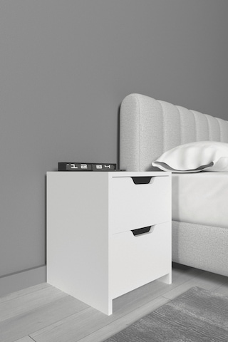Lavellan Niva 2 Çekmeceli Modern Komodin Yatak Odası Başucu Sehpası Beyaz