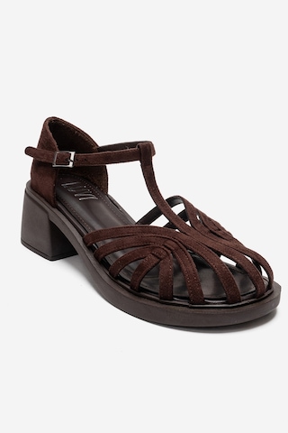 Luvishoes Nolana Kahverengi Süet Kadın Kalın Topuklu Sandalet