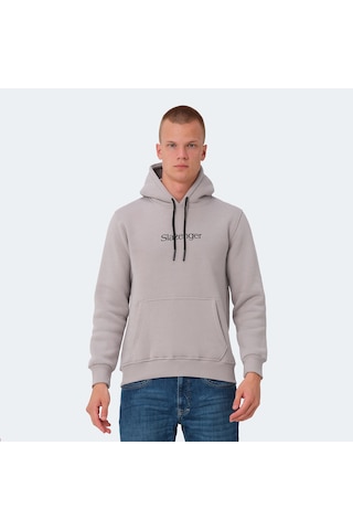 Slazenger OCTAVIA IN Erkek Kapüşonlu Cepli Taş Gri Sweatshirt