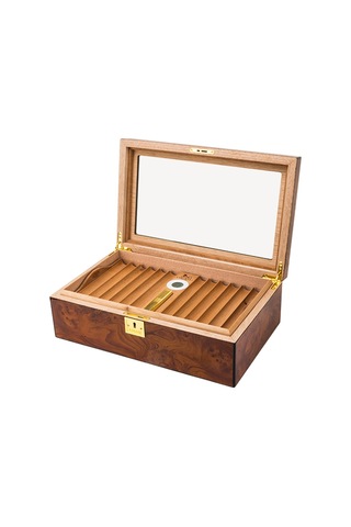 Lubinski Yeni Cedar Camlı Tepsili Puro Kutusu Humidor Kahve 60s Lb-031