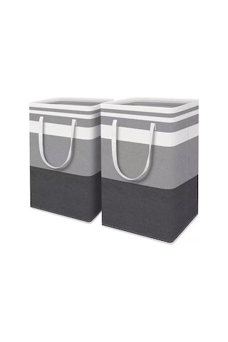 Hangfox 75l Büyük Gri Siyah Çizgili Kumaş Depolama Sepeti - Yüksek Dayanıklı, Katlanabilir, Uzun Çantanaklı, Ev İçi Kirli Giyim Ve Battaniye Saklama Aleti Siyah Ve Gri