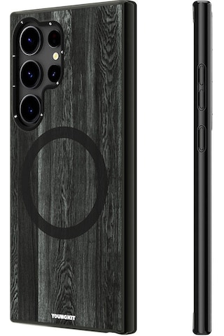 Galaxy S24 Ultra Uyumlu Kılıf Magsafe Şarj Özellikli Youngkit Wood Forest Serisi Kapak Gri