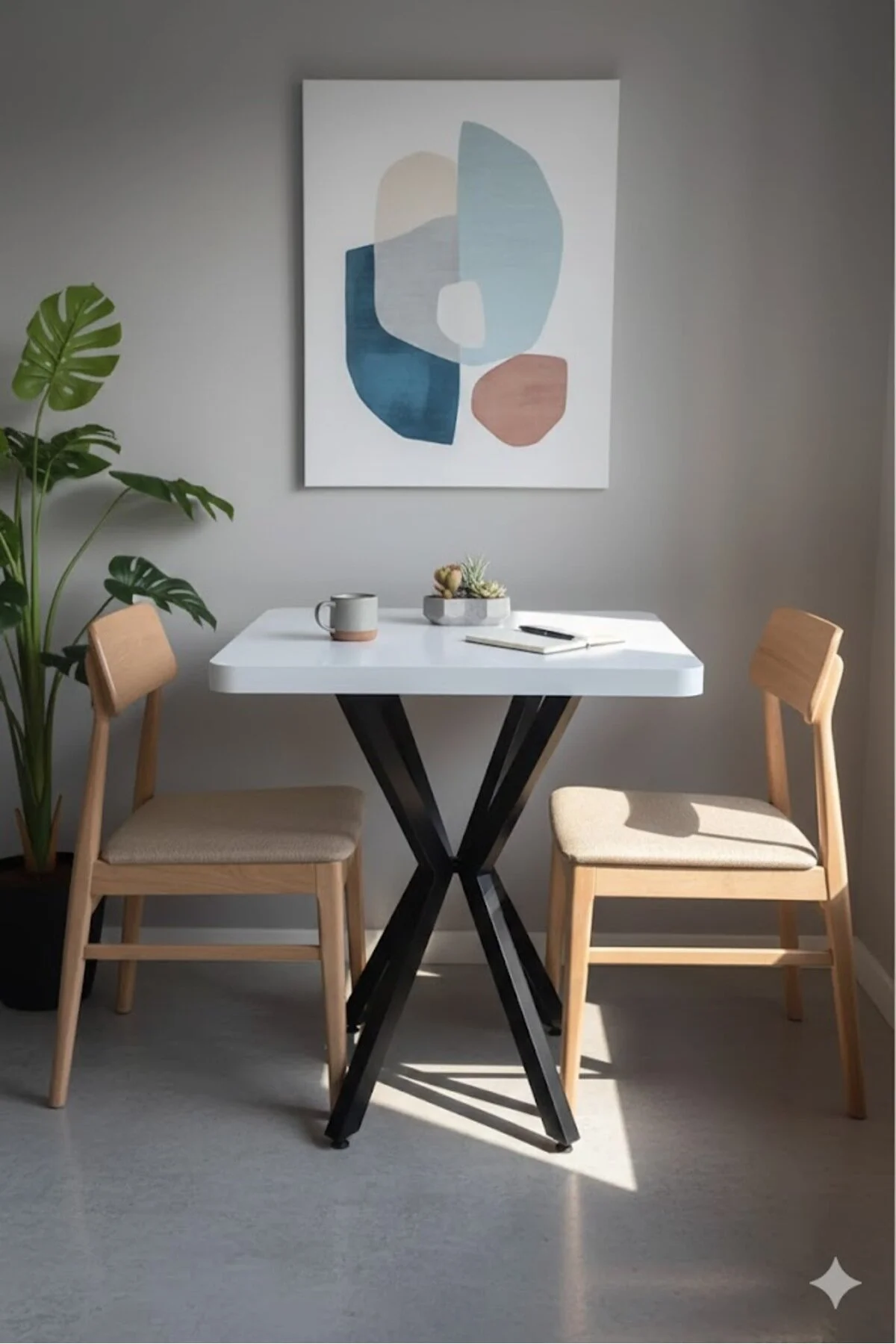 Mdf Mutfak Masası,cafe Masası ,balkon Masası, Bahçe Restoran Masası Yemek Masası 70x70 Metal Ayak Kalınlaştırmalı Beyaz