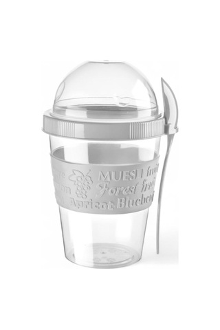 Titiz 600 Ml Kaşıklı Yoğurt & Müsli Kabı - Taşınabilir Kase - Beyaz Çok Renkli