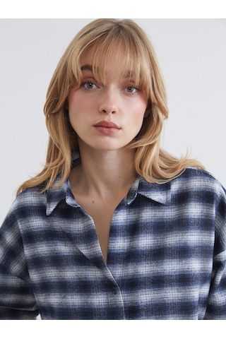 Lcw Vision Lacivert Ekose Oversize Kadın Oduncu Gömlek