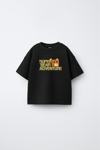 Fasardi Super Bear Adventure Süper Ayı Baskılı Oversize Pamuk Kısa Kollu Unisex Çocuk T-shirt Siyah