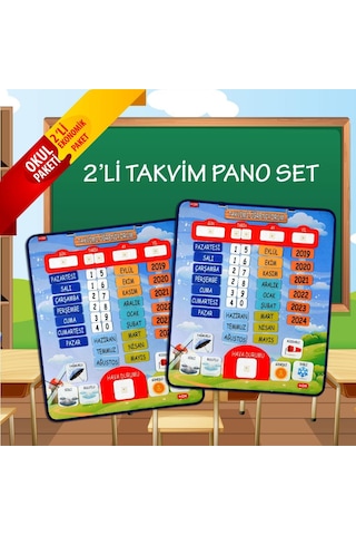 2 Set - 86 Parça Tox Takvimi Öğreniyorum Keçe Duvar Panoları . Eğ
