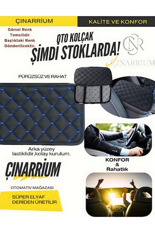 Dacia Solenza Deri Oto Kolçak Kılıfı, Kaliteli Süngerli Mavi Nakışlı.