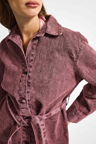 Kadın Gül Kurusu 6s6-98 Oversize Kemer Detaylı Kumaş Özellikli Tasarım Denim Ceket Bordo