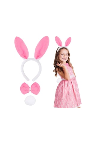 Kenpazar Pembe Tavşan Kostüm Seti Taç, Papyon, Ponpon 12 Li Paket