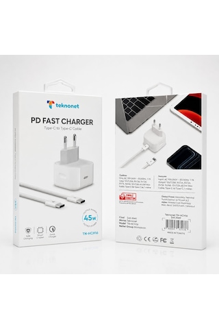 Teknonet Tn-hch16 45w Type-c Şarj Aleti Beyaz Adaptör Kablo Set Halinde