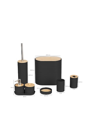 Porsima 4530 8 Parça Banyo Seti - Bambu Kapaklı Çöp Kovası, Sabunluk, Diş Fırçalığı Ve Wc Fırçası Siyah
