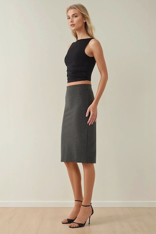 Hiccup Yüksek Bel Bodycon Midi Örme Etek Kömür Grisi