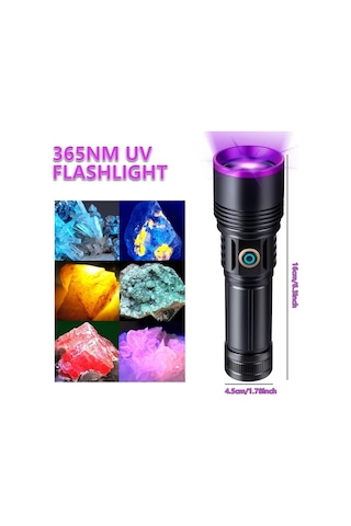 Cordial 1 Adet Profesyonel 365nm Uv El Feneri Siyah Alüminyum Alaşım Sebze Algılama Taşınabilir Yüksek Güçlü Led Şarj Edilebilir 26650 Pil Floresan Algılama Ideal Hediye Siyah