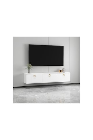 Max 150 Cm Duvara Monte Tv Ünitesi Tv Sehpası Beyaz - Altın Beyaz-beyaz