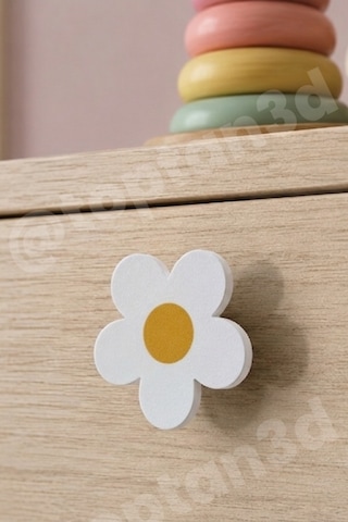 8 Adet - Sarı Papatya Dolap Kulpu - Çocuk Odası Kulp, Papatya Kulp - 5 Cm - Kulp Vidası Dahildir 5 Cm