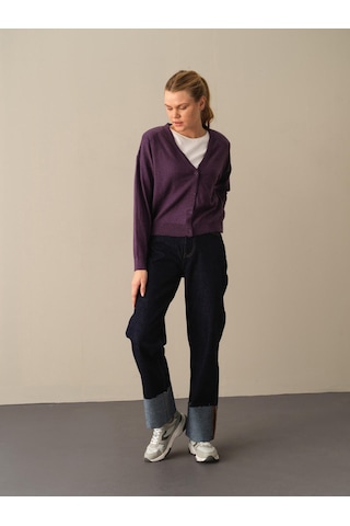 Xint Mor Slim Fit Açık V Yaka Pamuk Hırka 850832