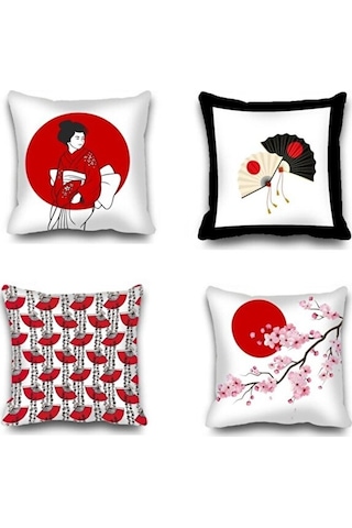 Kırlent Kılıfı 4lu Dijital Baskılı Japanese Desen Baskılı Renkli
