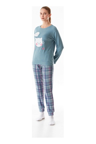 Fullamoda Kedi Nakışlı Bisiklet Yaka 2 Li Pijama Takımı 24mıcg631125732-mavi Mavi