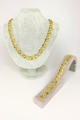 Gold Renkli Çelik Samanyolu Zincir Kolye Bileklik Set Altın