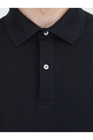 Kip Siyah Düz Polo Yaka Pamuk Karışımlı T-shirt