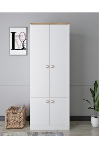 Floradesign Niva Çok Amaçlı Dolap / Kapaklı Ve 7 Raflı Dolap /meşe - Beyaz Meşe - Beyaz