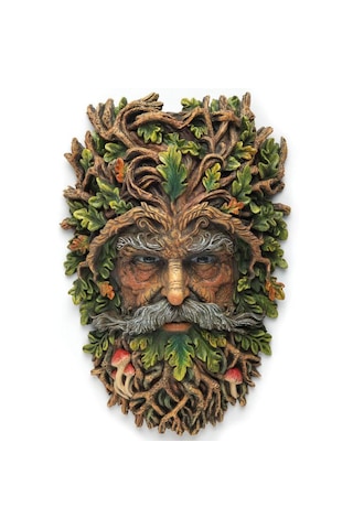 Wıse Yeşil Adam Duvar Maskı Dekoratif Obje Mitoloji Ve Doğa Temalı Poliresin Duvar Dekoru 26 Cm .