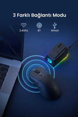 Redragon 3 Modlu Ultra Hafif Paw3311 24.000dpı Şarj İstasyonuna Sahip Oyuncu Mouse M998 -