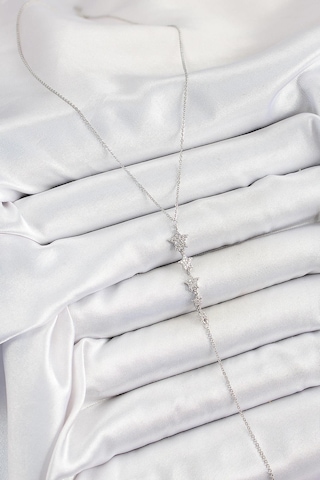 Pirinç Zirkon Taşlı Sıralı Yıldız Figürlü Y Model Gümüş Renk Kadın Kolye Çok Renkli