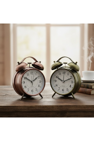 Twin Bell Alarm Clock Bgc-46 Yuvarlak Masa Çalar Saat - Metal Eskitme Kasa, Pilli Ve Işıklı, 10 Cm Diğer