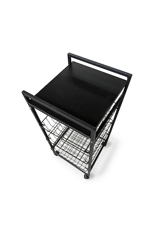 Sebzelik Metal Sebze Meyve Rafı Tekerlekli Stand 2101 Siyah