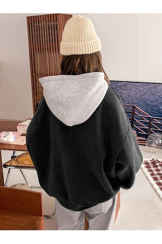 Kadın Siyah Suppose Baskılı Oversize Sweatshirt Siyah